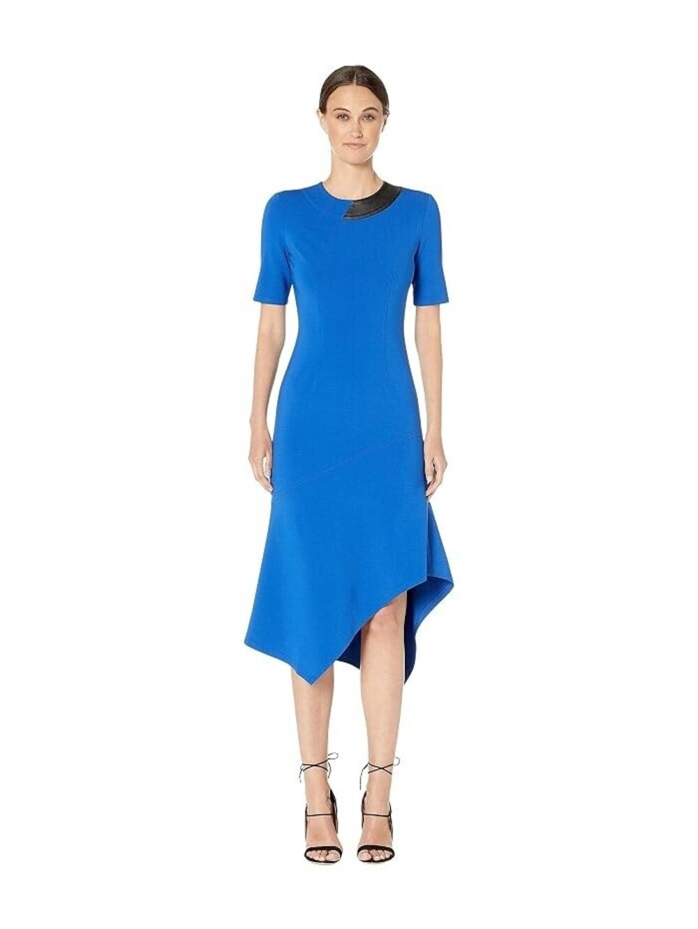 YIGAL AZROUEL Mechanical Stretch Drape Neck with Asymmetric Hem Women's Dress 6